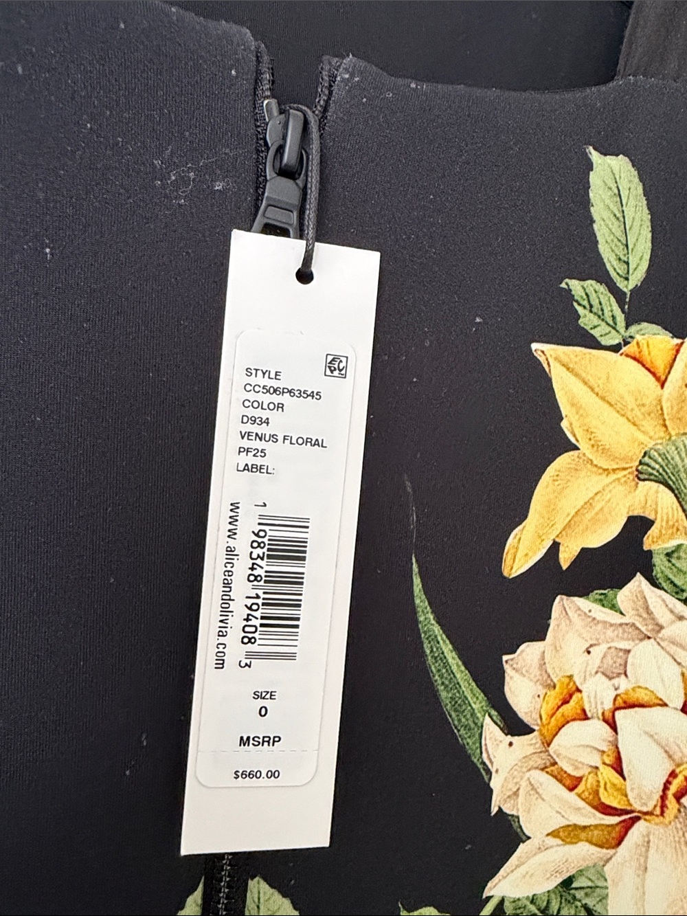 Alice & Olivia Oriana Drop-Waist Black Floral Tie-Shoulder Dress - Picture 5 of 6